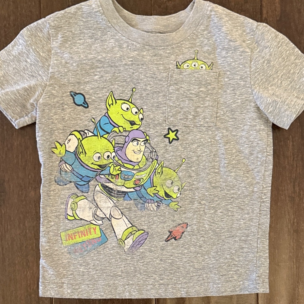 Disney Jumping Beans Toy Story Grey Buzz Lightyear & Green Aliens Tee Shirt
